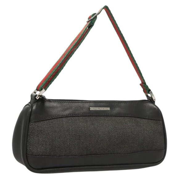 GUCCI Web Sherry Line Accessory Pouch Canvas Black Silver Red 92820 Auth am8292 - Picture 1 of 16